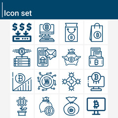 Simple set of blockchain related lineal icons.