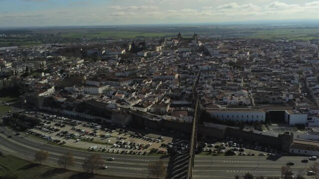 Evora, historical village of Portugal. Aerial Drone Footage