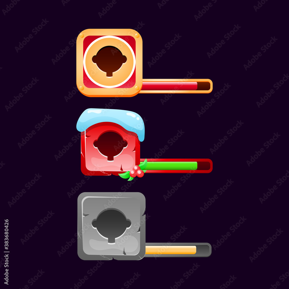 Poster set of gui frame border with golden, christmas, and stone texture for gui asset elements vector illu