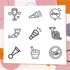 Simple set of 9 icons related to flute