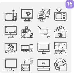 Simple set of idiot box related lineal icons.