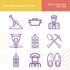 Simple set of excavation related lineal icons.