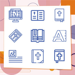 Simple set of 9 icons related to holy writ