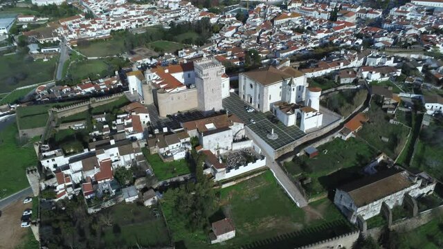 Estremoz, historical village with castle in Portugal. Aerial Drone Footage