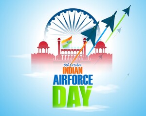 Indian air force day-vector illustration of Indian jet air shows on abstract background