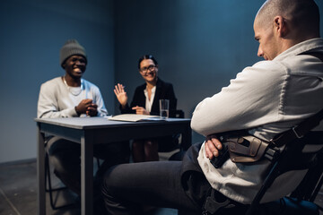 Fototapeta premium Airport security has detained a black man with a package of cocaine and is conducting an interrogation in a specially equipped room.
