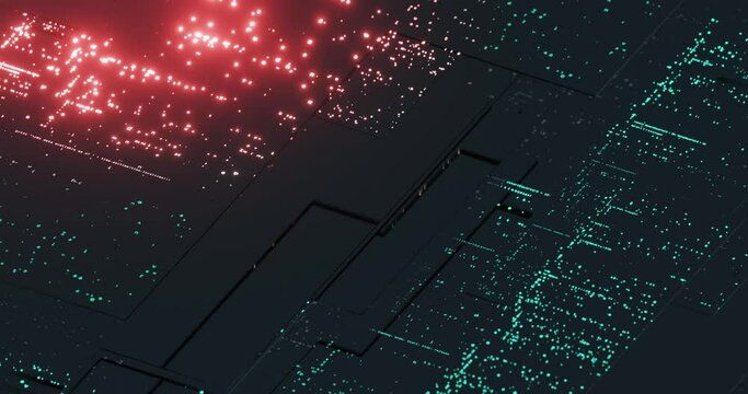 CODE caption on the abstract screen made of text and numeric symbols. IT Programer Desktop Computer screens in Data Center Technical System Control Room. 3D render, 4K seamless loop