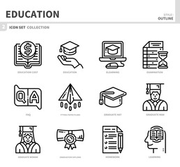 education icon set,outline style,vector and illustration