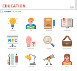 education icon set,color flat style,vector and illustration