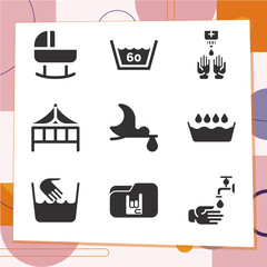 Simple set of 9 icons related to cradle