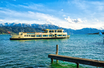 Passenger ship in Attersee am Attersee (lake Attersee), Salzkammergut, Austria