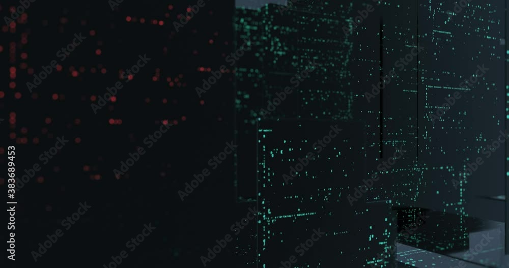 Fototapete Abstract visual of executable program, compiler. A computer program that transforms computer code. translate source code from a high-level programming to a lower-level language. 3D render,  4K loop