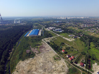 Aerial view of the saburb landscape (drone image). Near Kiev