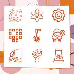 Simple set of 9 icons related to chemistry