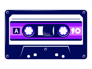 Retro vintage audio cassette tape vector illustration isolated on white background.