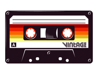 Retro vintage cassette tape vector art illustration isolated on white background.