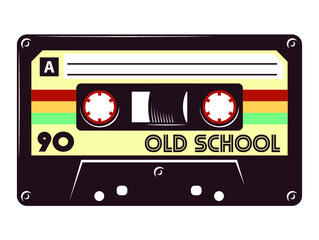 Audio cassette tape old school mixtape vector illustration isolated on white background.