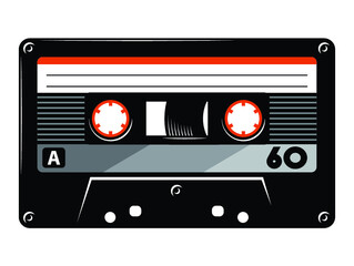 Retro vintage cassette tape vector illustration isolated on white background.