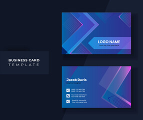 Abstract Shape Business card template. Blue Color Gradient.