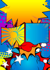 Comic book design background. Cartoon illustration. Vector comics elements filled with colors.