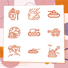 Simple set of 9 icons related to wars