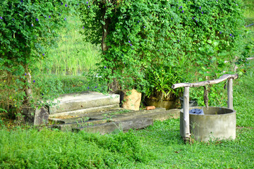 Antique water well in garden, ideas for garden decoration