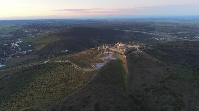 Fortress of Elvas, historical city of Portugal near of Spain. Aerial drone Footage