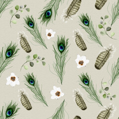 Obraz premium seamless pattern with beautiful peacock feather illustration