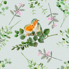 Fototapeta na wymiar seamless pattern design with floral and bird illustration