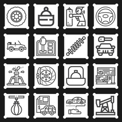 16 pack of tire  lineal web icons set