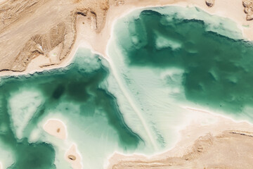 Aerial of salt lakes, natural landscape in Qinghai, China.