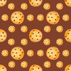 Fototapeta premium Seamless pattern with Christmas cookies on a brown background. Can be used for wrapping, wrapping fabrics, textiles, postcards.