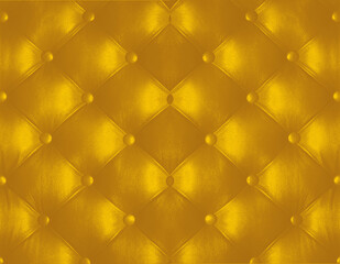Luxury golden leather close-up background. texture of padding, A gold texture of padding cushion. Vip sofa background. Golden leather upholstery. Golden leather with buttons background texture.