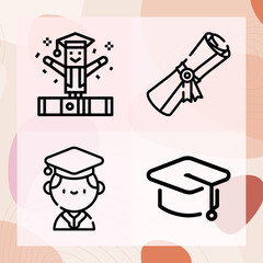 Simple set of commencement ceremony related lineal icons