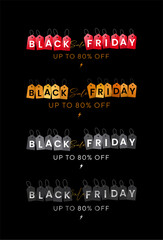 Best black friday deals design with price tag set on black background. Vector design. 
