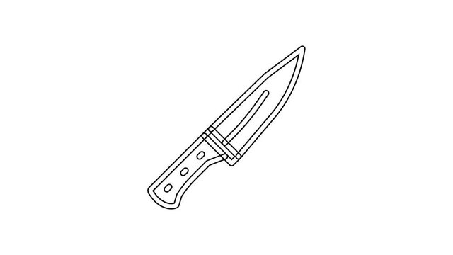 Black line Meat chopper icon isolated on white background. Butcher knife. Kitchen knife for meat. Butcher knife. 4K Video motion graphic animation.