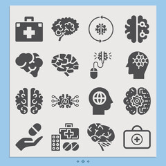 Simple set of neurology related filled icons.