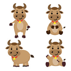Cute cow cartoon character set.