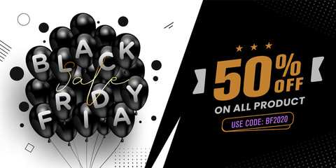 Black Friday Sale banner. On white background with balloon typography design.