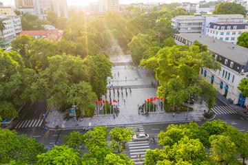 Aerial view of Ly Thai To square and park at Hoan Kiem in Hanoi city, Vietnam