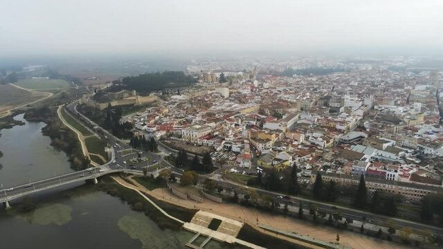 Badajoz, city of Extremadura, Spain. Europe. Aerial Drone Footage