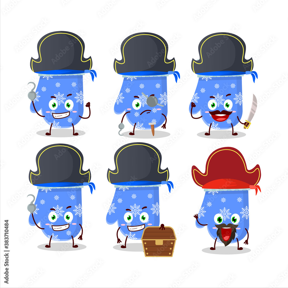 Sticker Cartoon character of blue gloves with various pirates emoticons