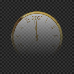 Fototapeta na wymiar Golden shiny watch with numeral and countdown midnight. Vector