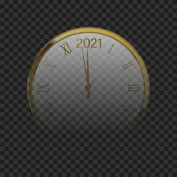 Golden shiny watch with numeral and countdown midnight. Vector