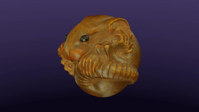 Curled Rat netsuke, cg, camera orbits