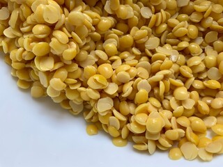 Flat lay of Split pigeon peas on an isolated white background