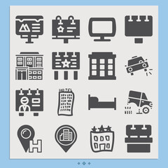 Simple set of lodging related filled icons.
