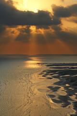 View from the top of gold light over several small fishing boats at the port ant sand beach in summer, Chaolao beach, Chanthaburi, Thailand
