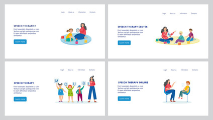 Online speech therapy center - website banner set with cartoon child