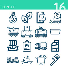 Simple set of 16 icons related to export